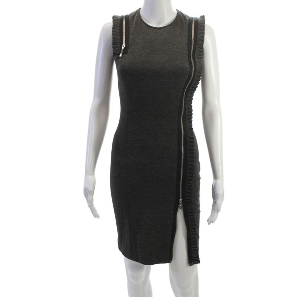 SportStaff Womens Bodycon Sheath Dress Dark Gray Sleeveless Crewneck Zip Size 4